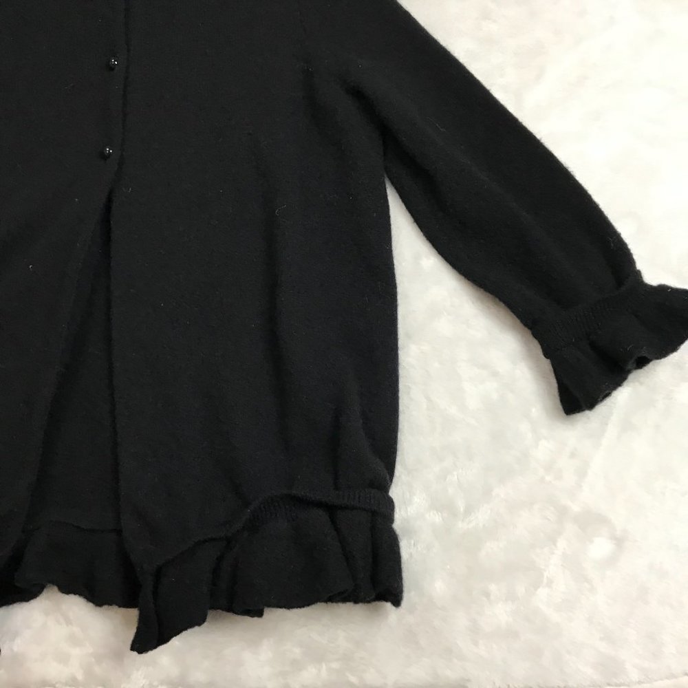 Sutton Cashmere Modern Classic Ruffle Black 3 Button Cardigan Sweater Women's S - Picture 7 of 9